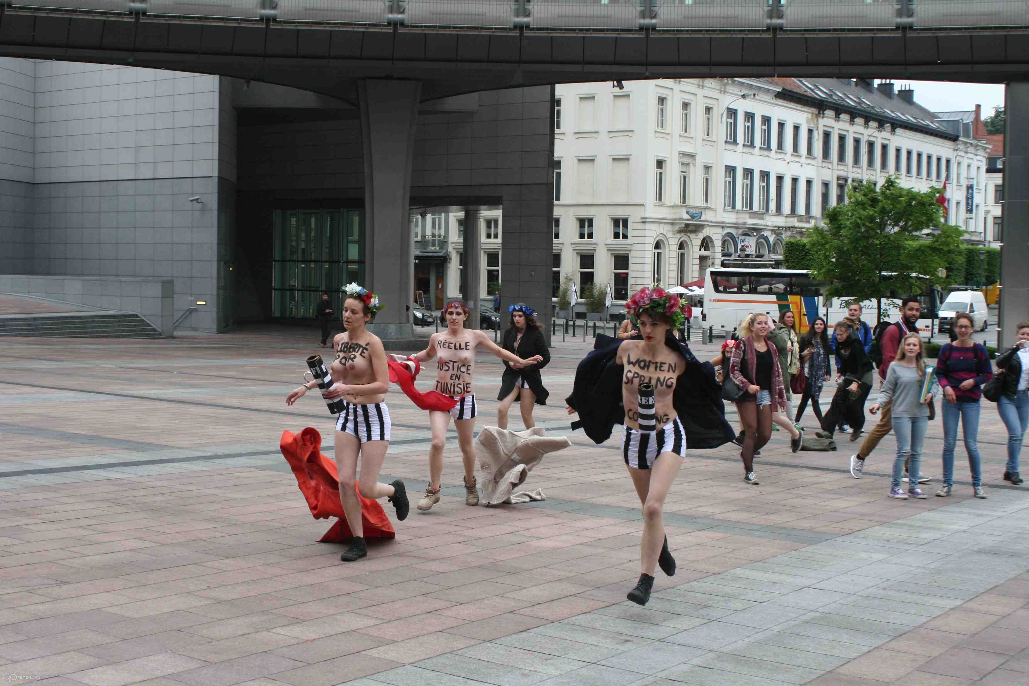 Обнаженные FEMEN в полосатых трусах атаковали Европарламент: опубликованы фото