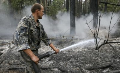 Тушение пожара в лесу, иллюстрация