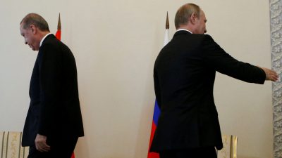 Владимир Путин и Реджеп Эрдоган на встрече в Петербурге.