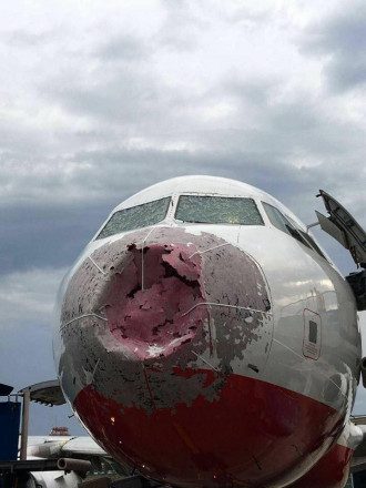 У самолета были разбиты нос и лобовое стекло