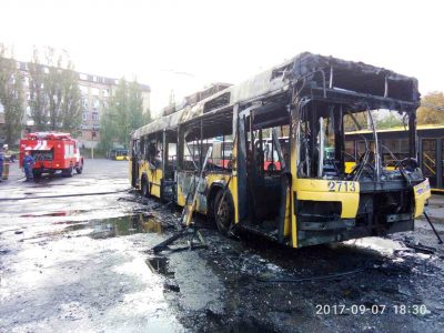В киевском депо сгорел троллейбус, опубликованы фото