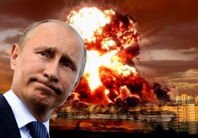 Владимир Путин на фоне взрыва