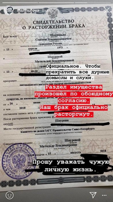 Сергей Шнуров, Матильда Шнурова, развод