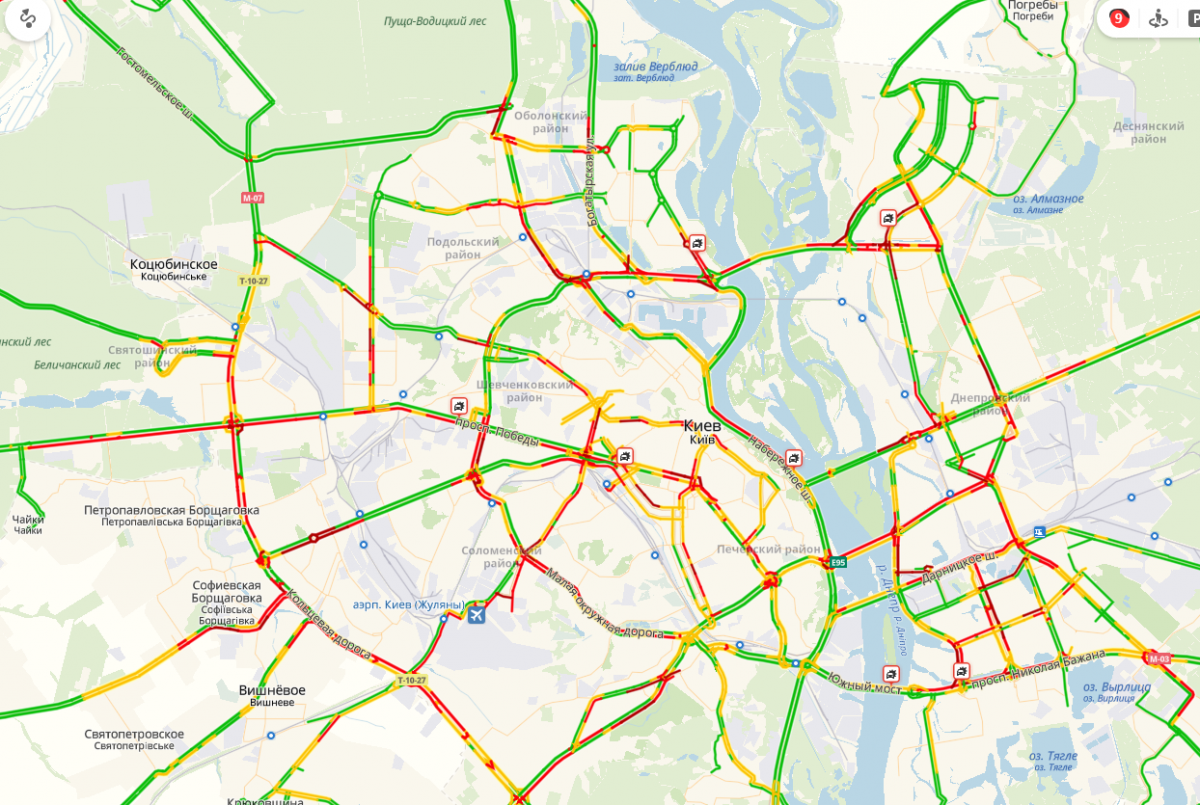 Пробки в Киеве 23 января 2019 года, скриншот / yandex.ua/maps Пробки в Киеве 23 января 2019 года, скриншот / yandex.ua/maps