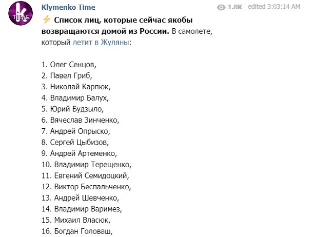 В Сети появился полный список людей, которых отпустила Россия