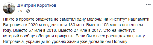 У Вятровича в три раза больше: сколько дадут Институту нацпамяти в 2020 году У Вятровича в три раза больше: сколько дадут Институту нацпамяти в 2020 году
