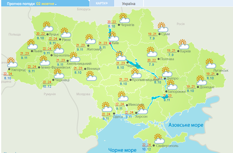 Прогноз погоды на 2 октября Прогноз погоды на 2 октября