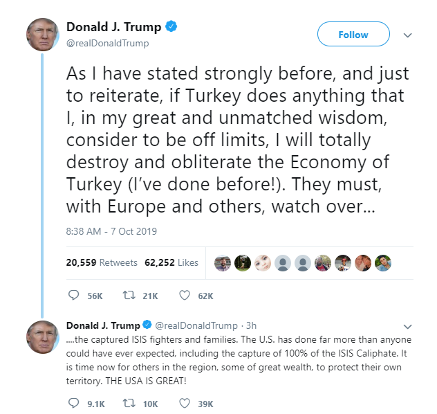 "Разрушу и уничтожу": Трамп слетел с катушек и пригрозил Турции "Разрушу и уничтожу": Трамп слетел с катушек и пригрозил Турции