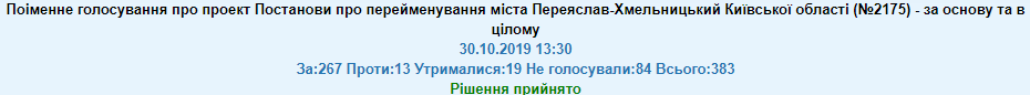 Рада переименовала Переяслав-Хмельницкий