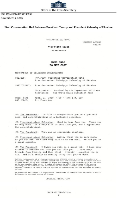 Опубликована стенограмма разговора Трампа и Зеленского