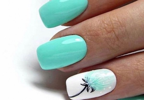 Модный бирюзовый маникюр – бесподобный френч, маникюр с фольгой и мраморные ногти - фото