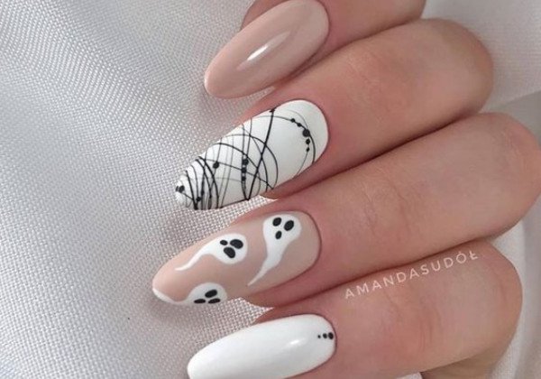 Модный бежевый маникюр – паутинка на ногтях, маникюр с фольгой и леопардовый принт - фото