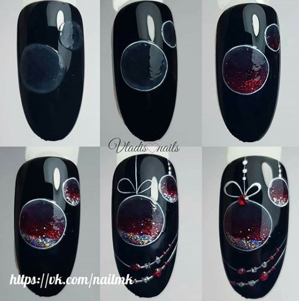 Черный новогодний маникюр 2020