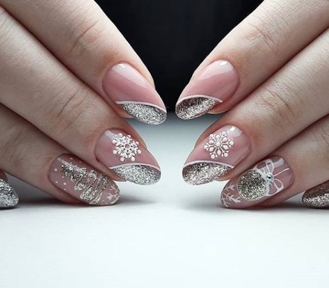 Серебряный маникюр зима 2020