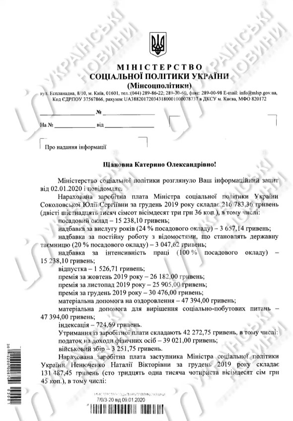 Помощь, премии, надбавки: министр соцполитики получила шокирующую сумму зарплаты Помощь, премии, надбавки: министр соцполитики получила шокирующую сумму зарплаты