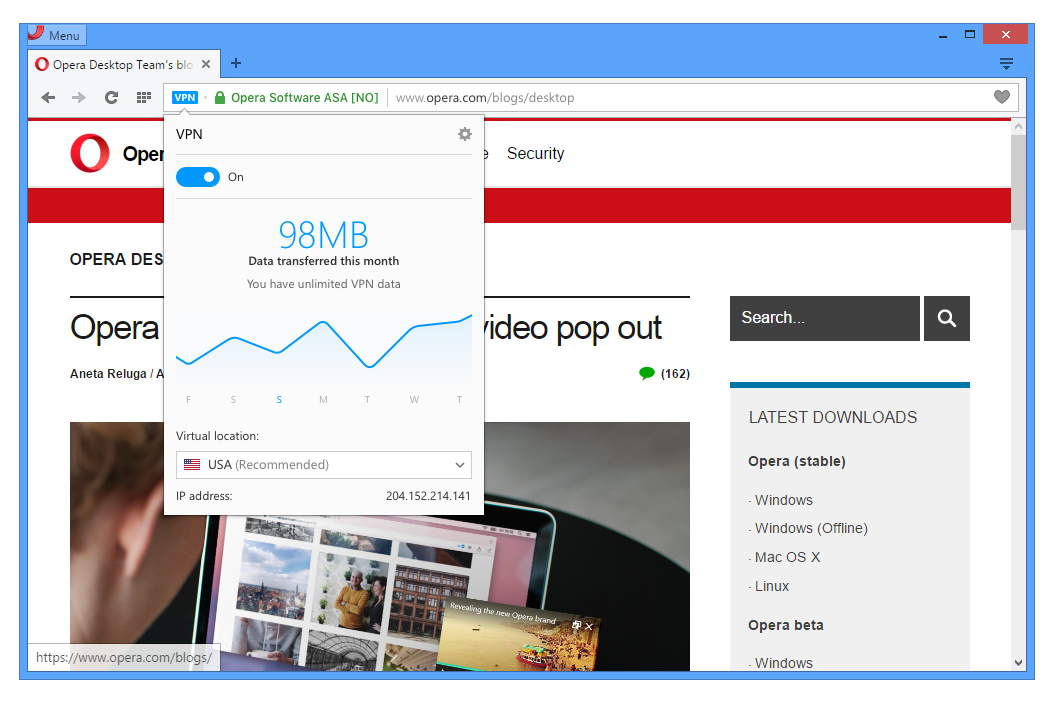 Пример работы Opera VPN Пример работы Opera VPN