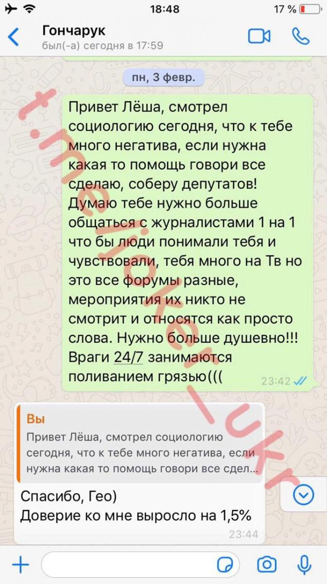 Листування Олексія Гончарука з пранкером Джокером