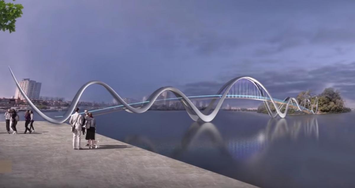 В Киеве построят пешеходный мост в виде волн. Он соединит Оболонскую набережную с парком