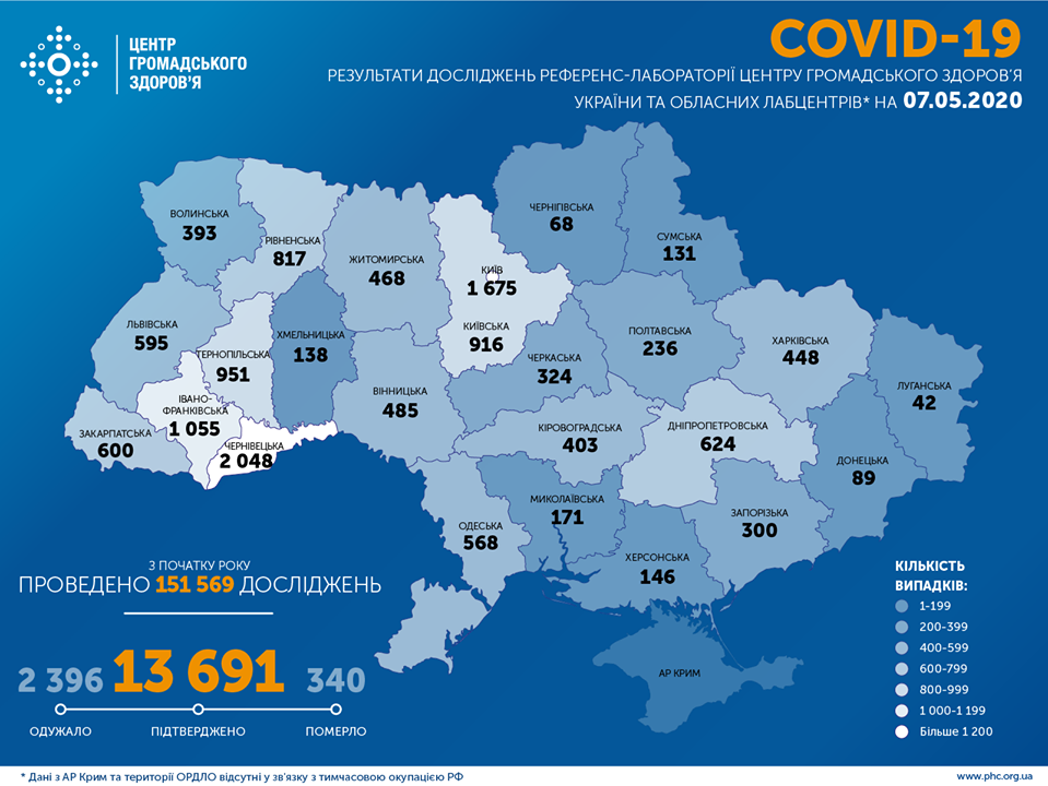 Коронавірус в Україні - карта 7 травня / facebook.com/phc.org.ua