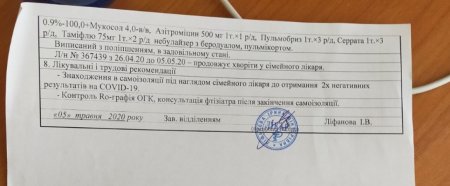 Выписка из больницы с назначениями Выписка из больницы с назначениями