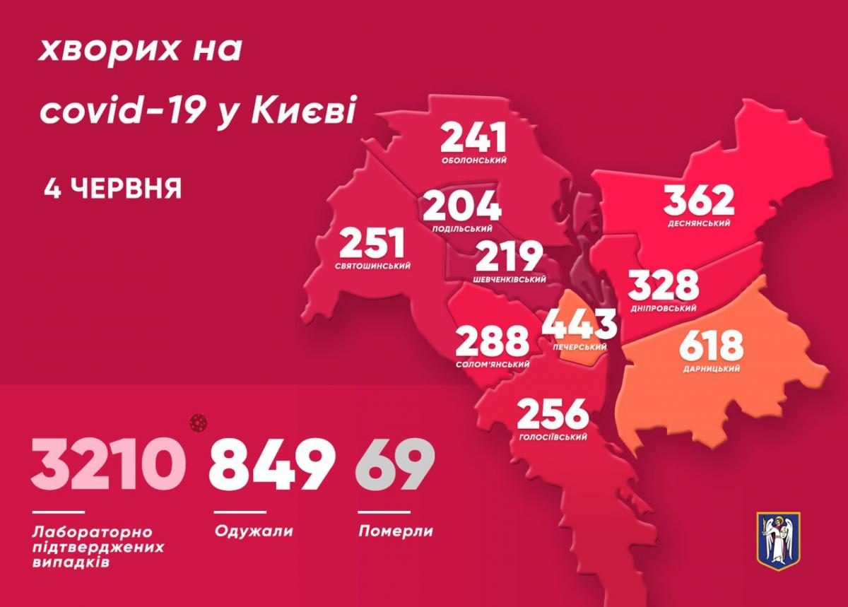 Коронавірус у Києві 4 червня - карта Коронавірус у Києві 4 червня - карта