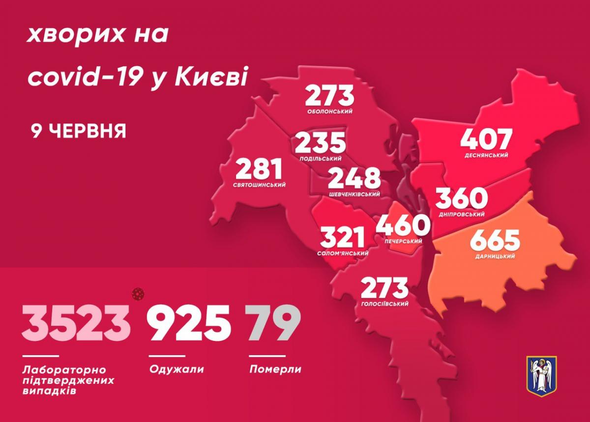 Коронавірус у Києві 9 червня - карта Коронавірус у Києві 9 червня - карта
