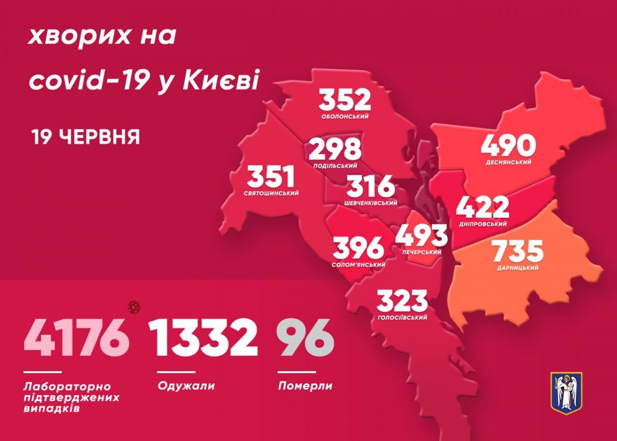 Коронавірус у Києві 19 червня - карта Коронавірус у Києві 19 червня - карта