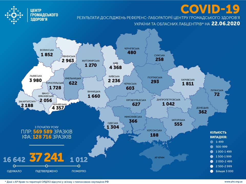 Коронавірус в Україні 22 червня - карта Коронавірус в Україні 22 червня - карта