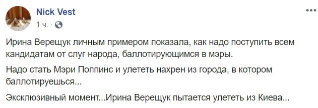 'Мері Поппінс, не повертайся': в Мережі висміяли Верещук за політ в плащі і з парасолькою