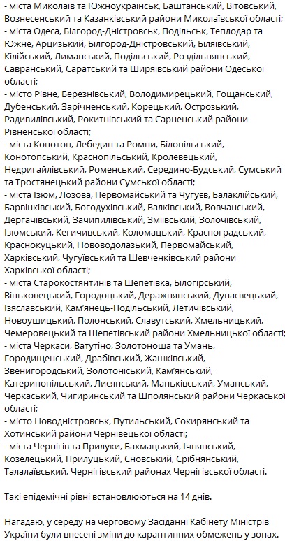 В Украине изменили зоны карантина: кто попал в "красный" список