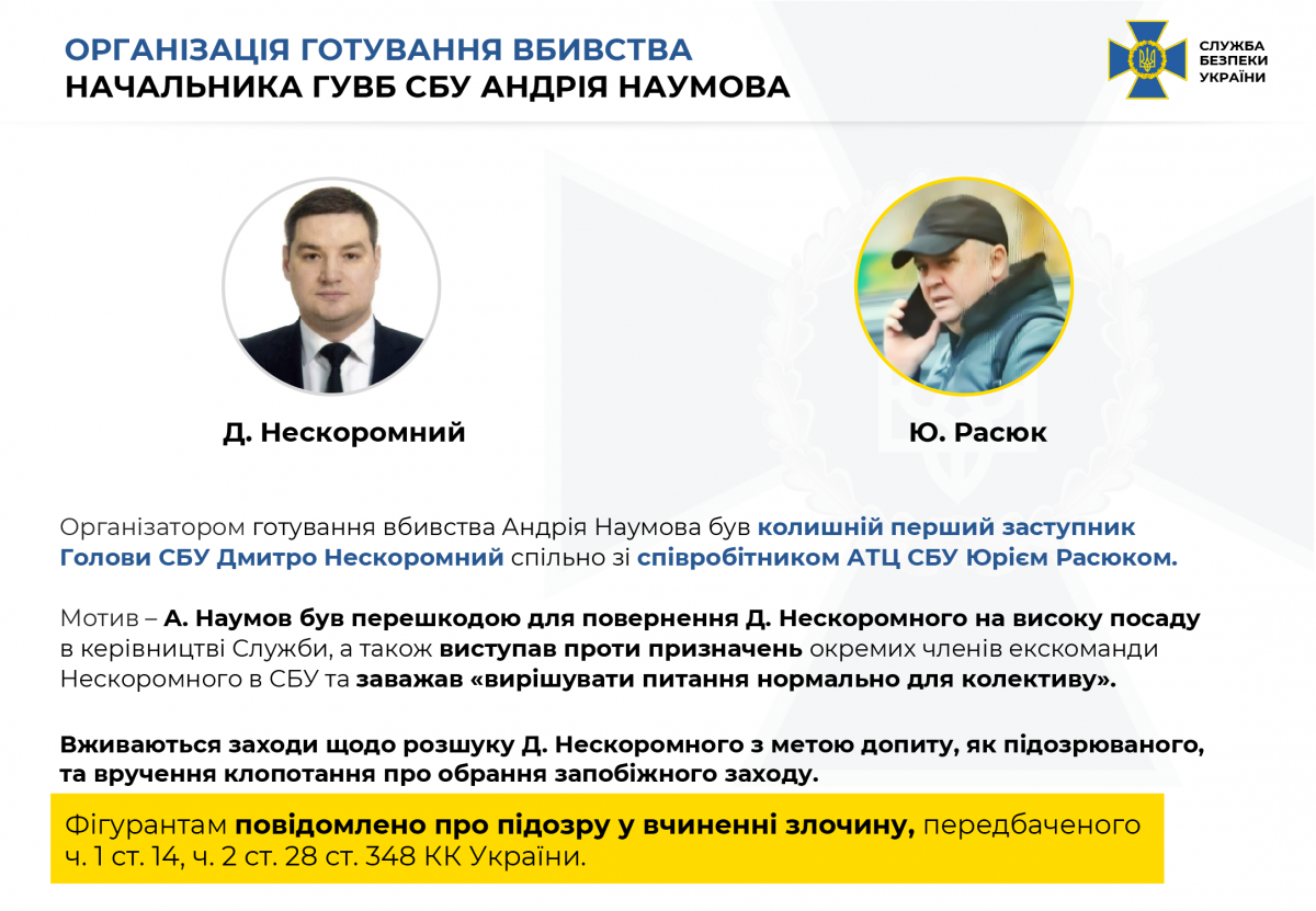 СБУ оприлюднила докази причетності Нескоромного до замовного вбивства СБУ оприлюднила докази причетності Нескоромного до замовного вбивства