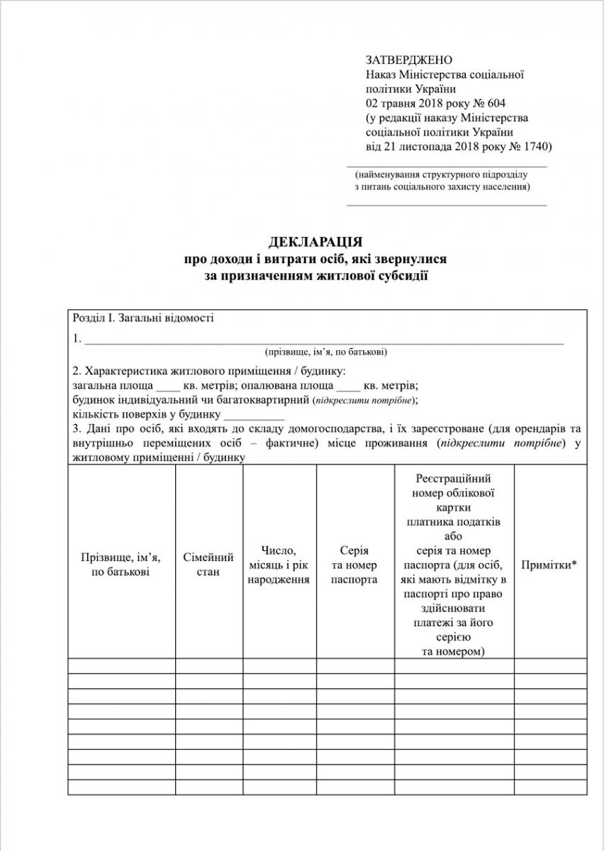 Заява на субсидію 2021 - скачати бланк