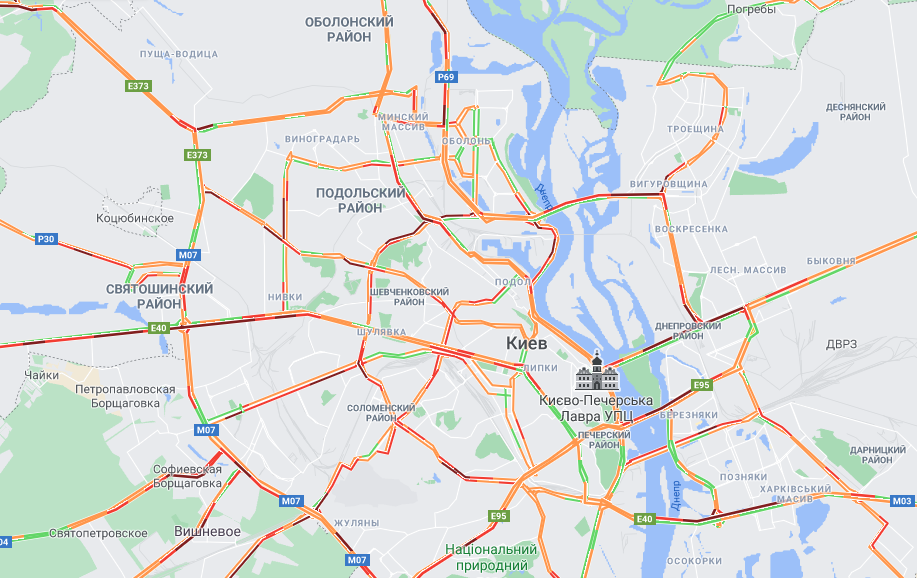 Пробки в Киеве 8 февраля / google.com/maps