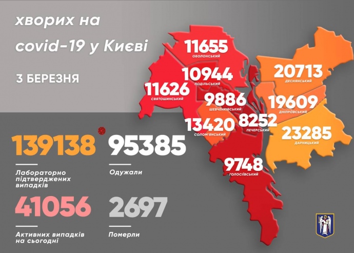 Коронавирус в Киеве - карта на 3 марта / t.me/vitaliy_klitschko Коронавирус в Киеве - карта на 3 марта / t.me/vitaliy_klitschko
