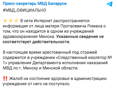 В МВД Беларуси рассказали, где находится задержанный Роман Протасевич