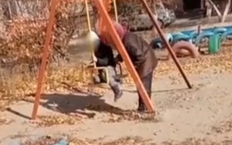 Бабуся кулаками змусила онука кататися на гойдалці в Запоріжжі: відео