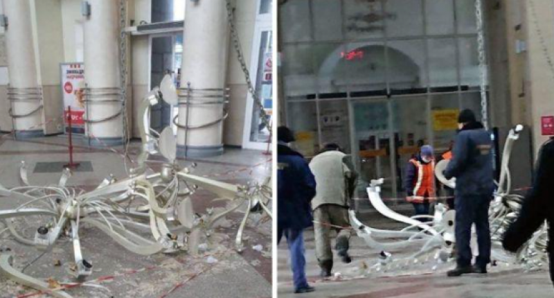 У Дніпрі на вокзалі зі стелі впала величезна люстра