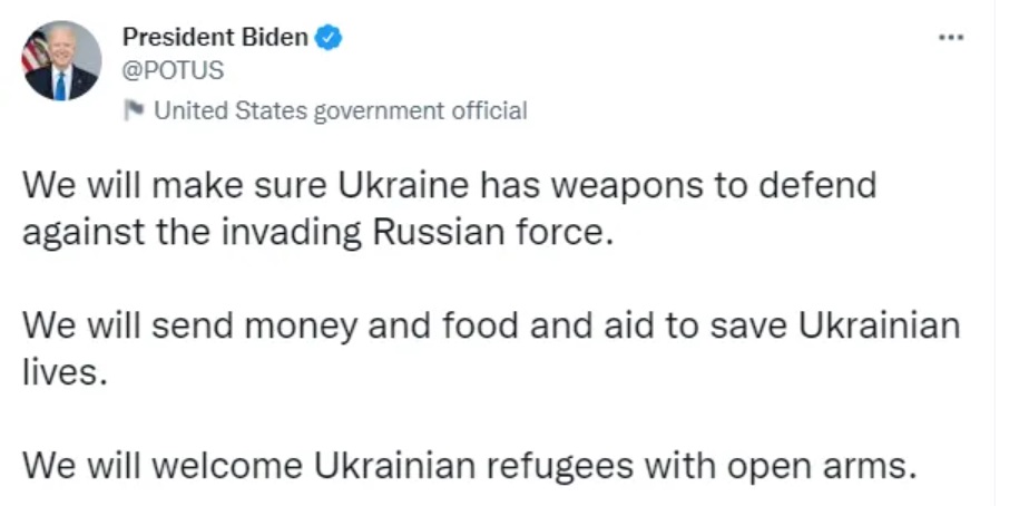 Байден пообіцяв зброю для захисту від РФ і покликав українських біженців до США