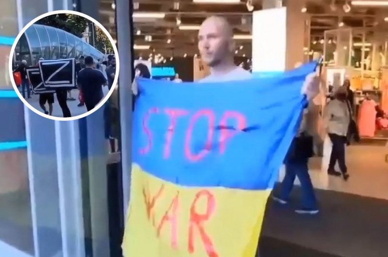 В Испании напали на украинца, который вышел с флагом Украины с надписью "Stop war"