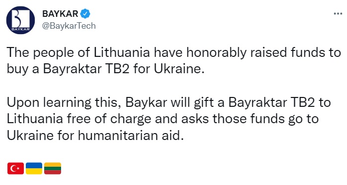 Литва собрала €5 млн на Bayraktar для ВСУ: история получила невероятное продолжение