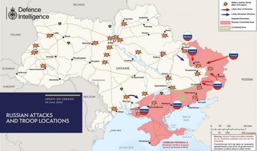 Нова карта боїв в Україні від британської розвідки: ворог зайняв Сєвєродонецьк, а ЗСУ біля Херсона