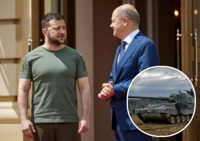 колаж Зеленський, Шольц, гаубиця колаж Зеленський, Шольц, гаубиця