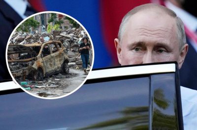 Путін, згоріла машина, руйнування, війна в Україні