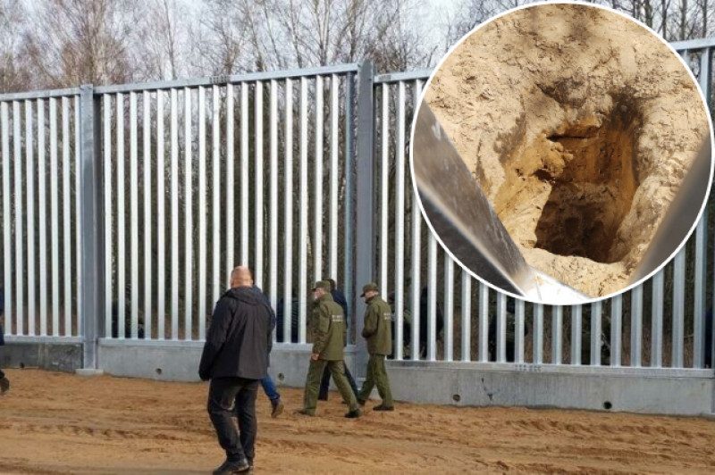 Белорусские военные пытались сделать подкоп под высоким забором на границе с Польшей