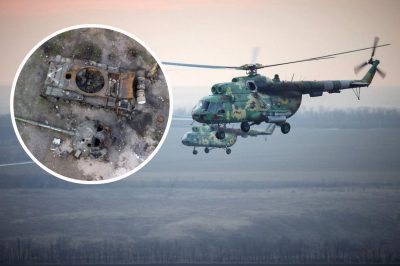 украинские вертолеты, уничтоженная техника, танк