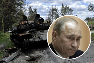 Володимир Путін, розбитий танк РФ 