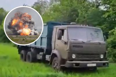 Российский грузовик, взрыв