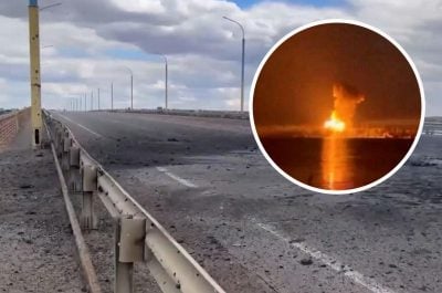 Возле Антоновского моста прогремели взрывы, вспыхнул пожар