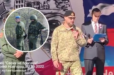 Хоть воды принесите: оккупант в украденной форме ВСУ клянчил помощь для армии РФ на митинге