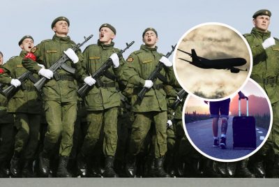 Мобилизация в России, призов, российские военные, чемодан, самолет